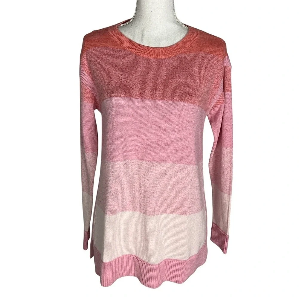 T‎ By Talbots Sweater Womens Size XS Orange Pink Ombre Stripe Cotton Pullover